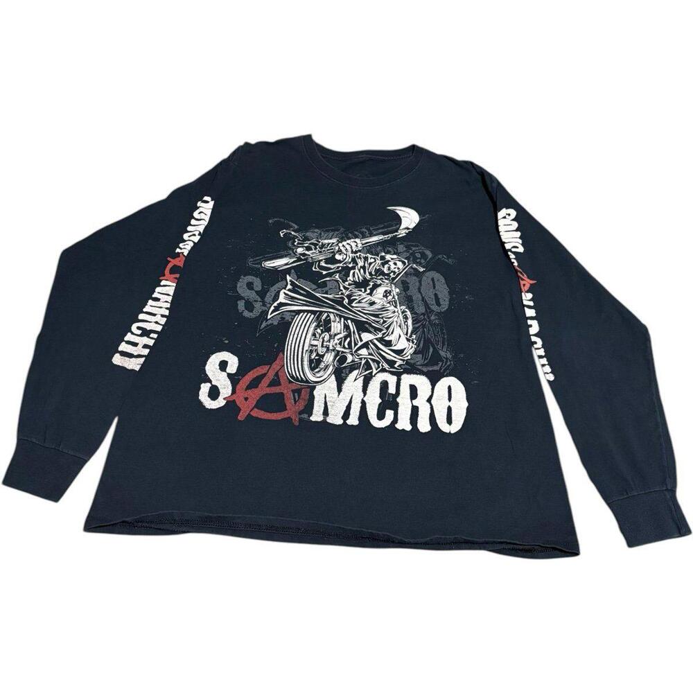 XL Vintage Y2k Sons of Anarchy Long Sleeve Shirt Graphic Death Skull Motorcycle